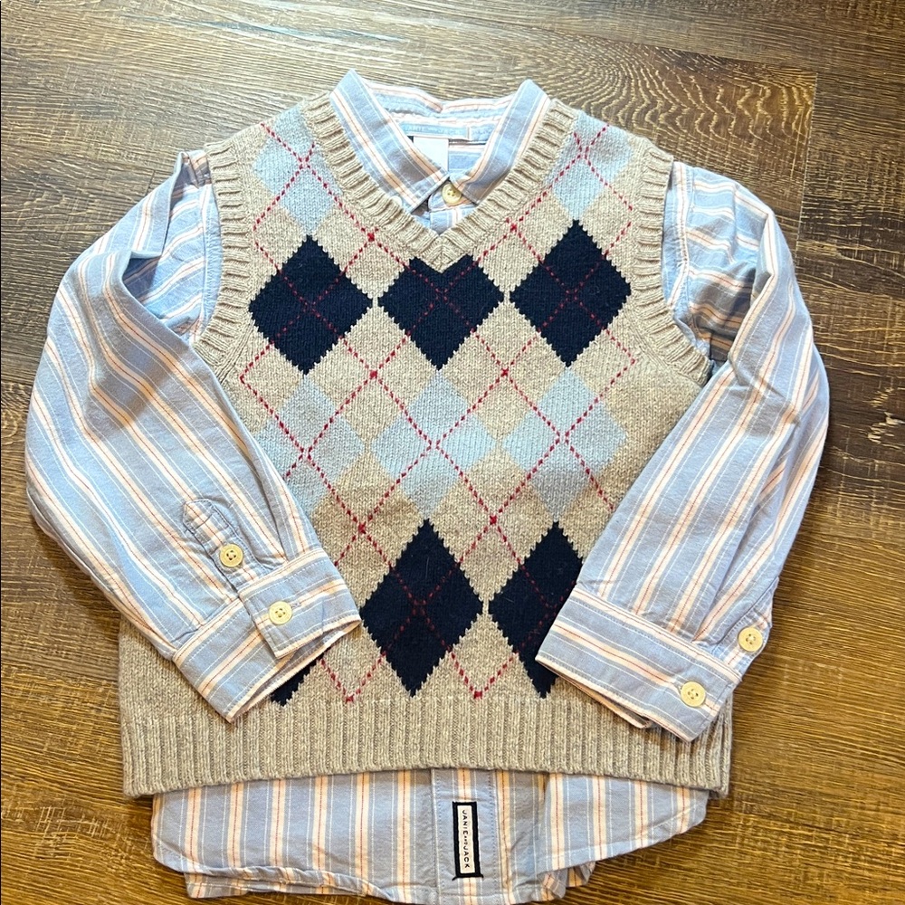 Janie and Jack Kids Argyle V-Neck Sweater Vest with coordinating button down